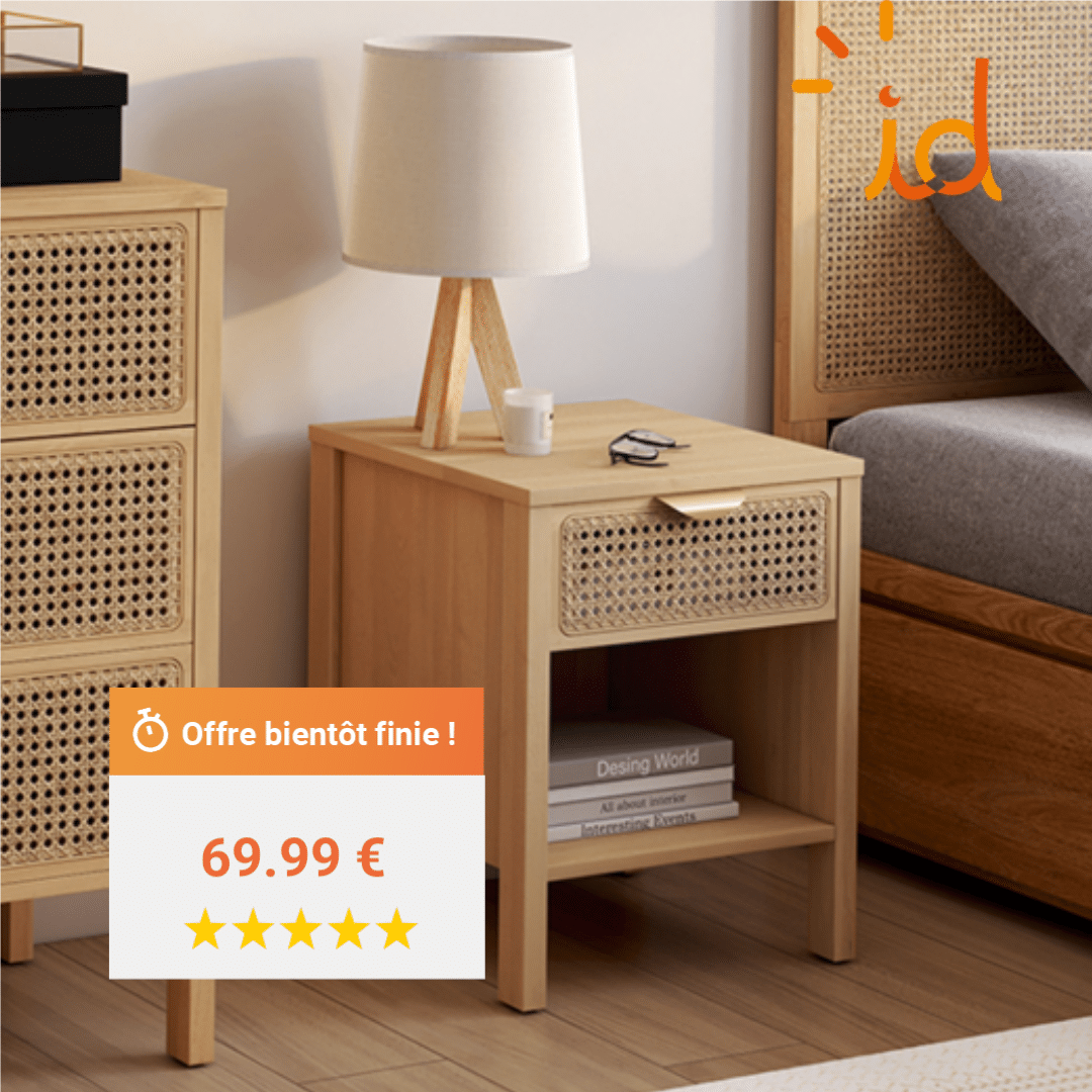 Table de chevet cannage bois