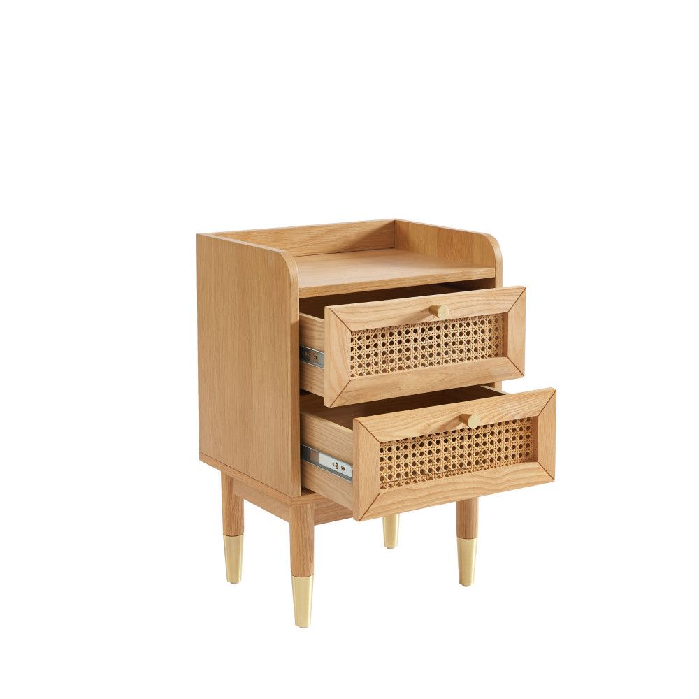 Table de chevet cannage bois