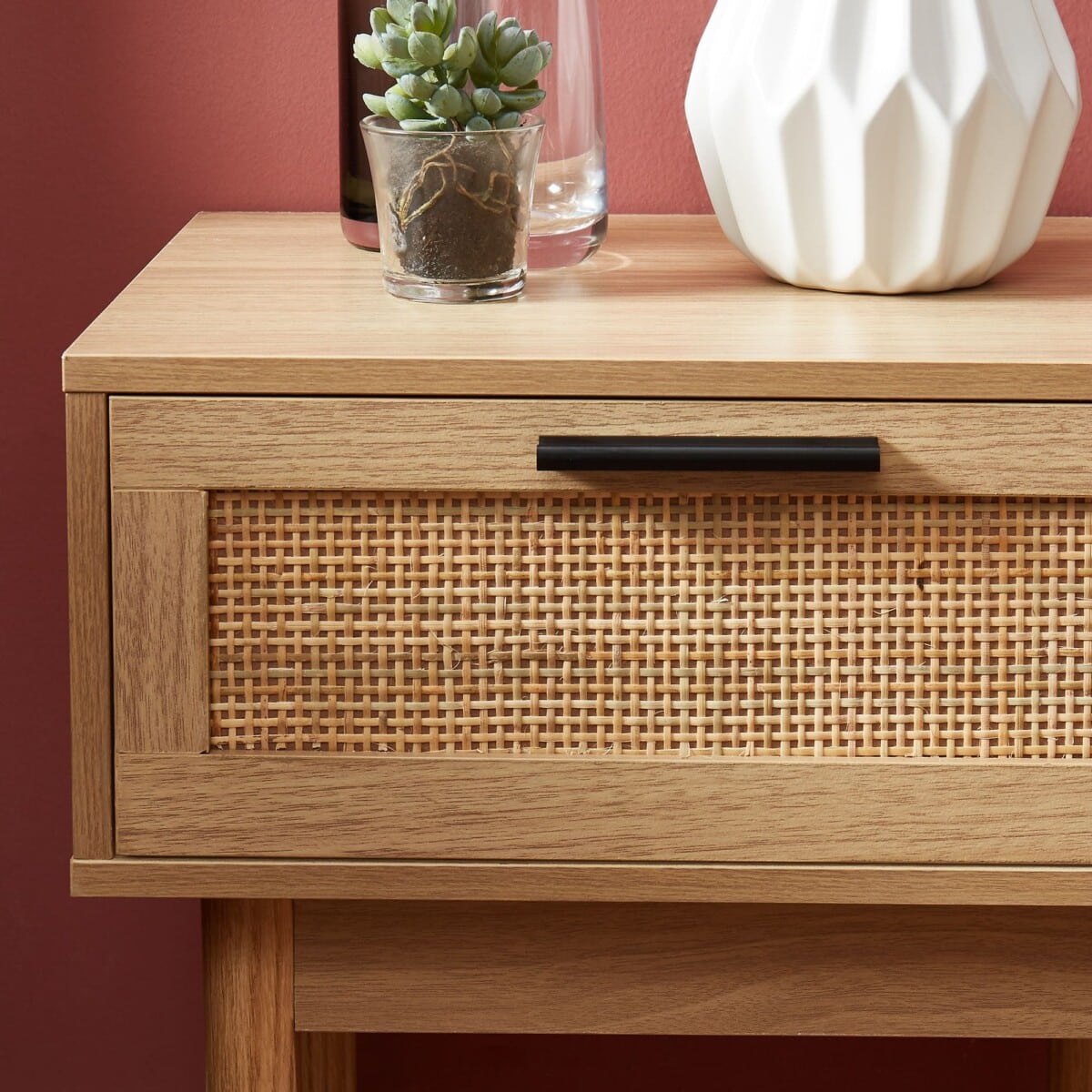 Table de chevet cannage bois